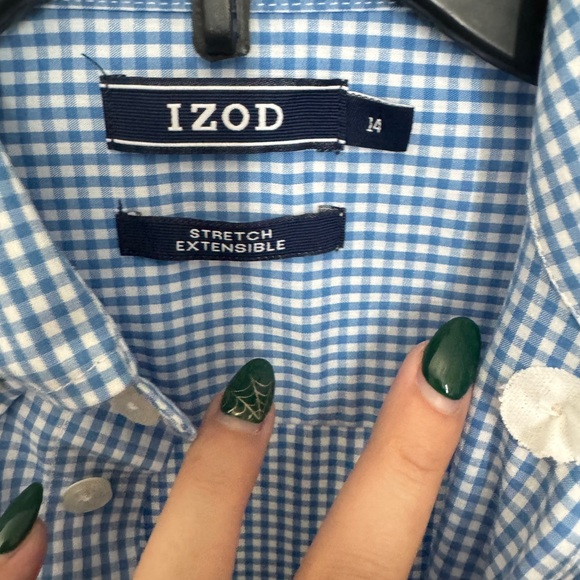 Izod Kids Blue Checkered Button Down Shirt with clip on Tie - Picture 3 of 5